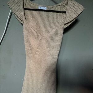 Emory Park Beige Ribbed Knit Top